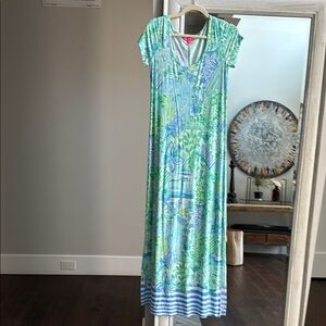 Lilly Pulitzer Vibrant Green and Blue Maxi Dress